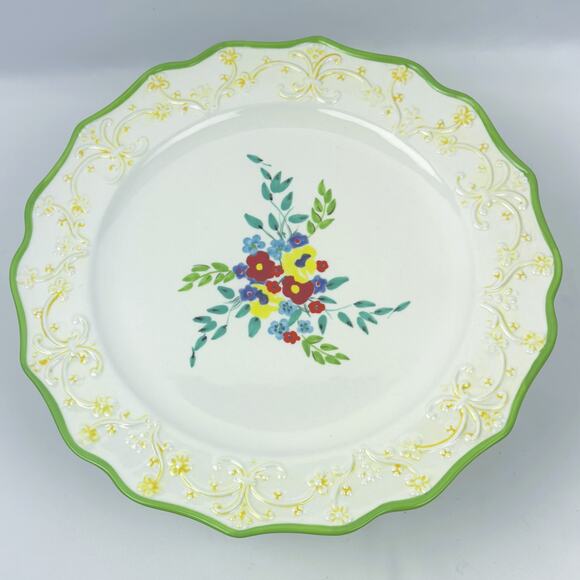 ANTHROPOLOGIE 13" Floral Scalloped Glazed Stoneware Stand - Picture 1 of 6